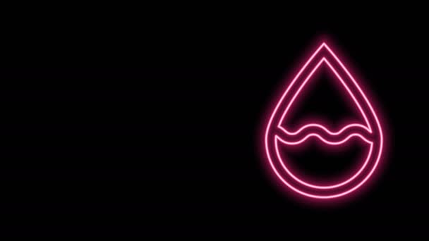 Glowing neon line Water drop icon isolated on black background. 4K Video motion graphic animation — Stock Video