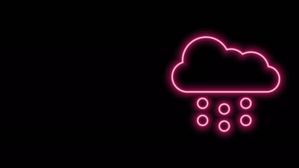 Linea neon luminosa Nuvola con icona della neve isolata su sfondo nero. Nuvola con fiocchi di neve. Icona del tempo singolo. Segno di neve. Animazione grafica 4K Video motion — Video Stock