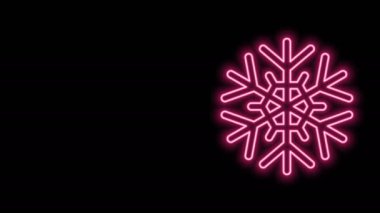 Parlayan neon hattı Kar Tanesi simgesi siyah arkaplanda izole edildi. 4K Video hareketli grafik canlandırması