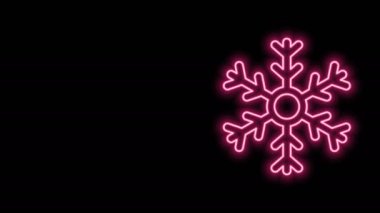 Parlayan neon hattı Kar Tanesi simgesi siyah arkaplanda izole edildi. 4K Video hareketli grafik canlandırması