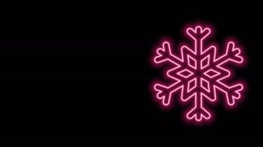 Parlayan neon hattı Kar Tanesi simgesi siyah arkaplanda izole edildi. 4K Video hareketli grafik canlandırması