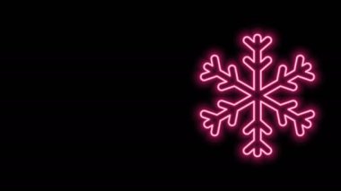 Parlayan neon hattı Kar Tanesi simgesi siyah arkaplanda izole edildi. 4K Video hareketli grafik canlandırması
