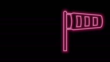 Parlayan neon hattı koni meteorolojisi rüzgar gülü ikonu siyah arka planda izole edildi. Rüzgâr Sock rüzgarın yönünü ve gücünü gösteriyor. 4K Video hareketli grafik canlandırması