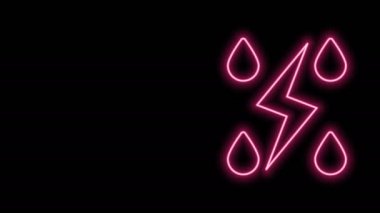 Parlayan neon hattı Storm simgesi siyah arkaplanda izole edildi. Düşüş ve yıldırım işareti. Fırtınanın hava durumu ikonu. 4K Video hareketli grafik canlandırması