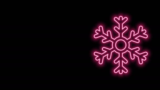 Gloeiende neon lijn Sneeuwvlok pictogram geïsoleerd op zwarte achtergrond. 4K Video motion grafische animatie — Stockvideo