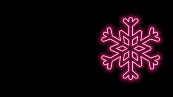 Leuchtende Leuchtschrift Schneeflocke Symbol isoliert auf schwarzem Hintergrund. 4K Video Motion Grafik Animation — Stockvideo