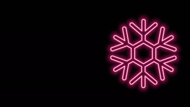 Светящаяся неоновая линия Значок снежинки выделен на черном фоне. Видеографическая анимация 4K — стоковое видео