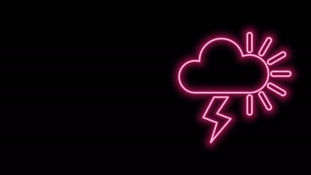 Glowing neon line Storm icon isolated on black background. Cloudy with lightning and sun sign. Weather icon of storm. 4K Video motion graphic animation — Stock Video
