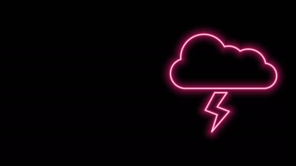 Icono de tormenta de línea de neón brillante aislado sobre fondo negro. Nube y relámpago. Icono del tiempo de tormenta. Animación gráfica de vídeo 4K — Vídeos de Stock