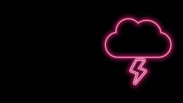 Glowing neon line Storm icon isolated on black background. Cloud and lightning sign. Weather icon of storm. 4K Video motion graphic animation — Stock Video