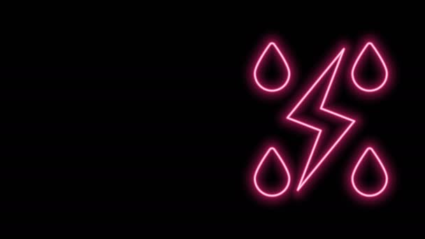 Glowing neon line Storm icon isolated on black background. Drop and lightning sign. Weather icon of storm. 4K Video motion graphic animation — Stock Video