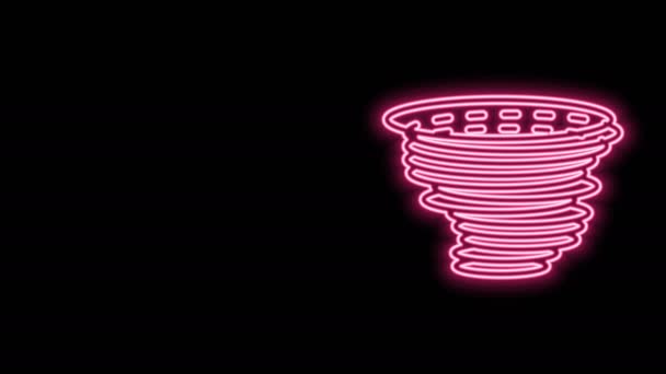Glödande neon linje Tornado ikon isolerad på svart bakgrund. Cyklon, virvelvind, storm tratt, orkan vind eller twister väder ikon. 4K Video motion grafisk animation — Stockvideo