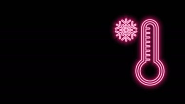 Parlayan neon hattı Meteoroloji termometresi, siyah zeminde izole edilmiş ısı ve soğuk ikonu ölçüyor. Termometre termometresi sıcak ya da soğuk hava gösteriyor. 4K Video hareketli grafik canlandırması