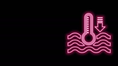 Parlayan neon hattı. Su termometresi, siyah zeminde izole edilmiş ısı ve soğuk ikonu ölçüyor. Termometre termometresi sıcak ya da soğuk hava gösteriyor. 4K Video hareketli grafik canlandırması