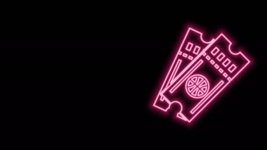Parlayan neon hattı basketbol bileti ikonu siyah arka planda izole edildi. 4K Video hareketli grafik canlandırması