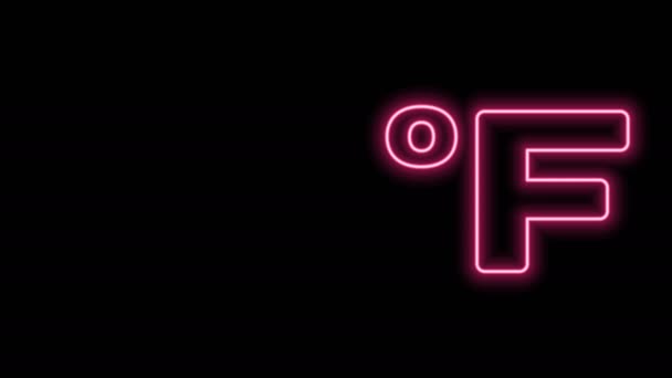 Gloeiende neon lijn Fahrenheit pictogram geïsoleerd op zwarte achtergrond. 4K Video motion grafische animatie — Stockvideo