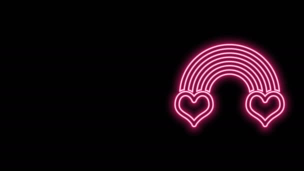 Leuchtende Neon-Linie Rainbow mit Herz-Symbol isoliert auf schwarzem Hintergrund. 4K Video Motion Grafik Animation — Stockvideo