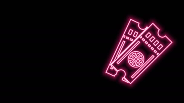 Leuchtende Neon-Linie Basketball-Spiel Ticket-Symbol isoliert auf schwarzem Hintergrund. 4K Video Motion Grafik Animation — Stockvideo