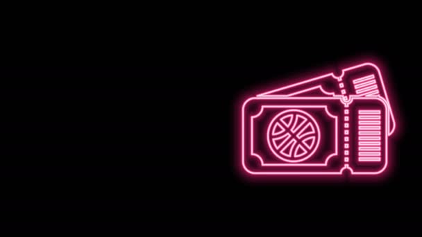 Glödande neon line Basket spel biljett ikon isolerad på svart bakgrund. 4K Video motion grafisk animation — Stockvideo