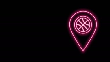 Siyah arka planda izole edilmiş basketbol topunun içinde parlayan neon çizgisi konumu. 4K Video hareketli grafik canlandırması