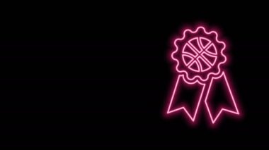 Parlayan neon hattı basketbol ödülü ikonu siyah arka planda izole edildi. 4K Video hareketli grafik canlandırması