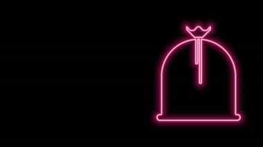 Parlayan neon hattı korsan çuvalı simgesi siyah arkaplanda izole edildi. 4K Video hareketli grafik canlandırması