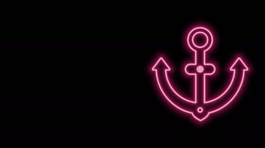 Parlayan neon hattı Anchor simgesi siyah arkaplanda izole edildi. 4K Video hareketli grafik canlandırması