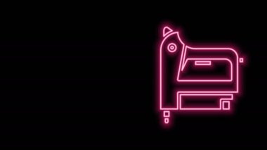 Parlayan neon hattı elektrik inşaat zımbası simgesi siyah arka planda izole edildi. Çalışan alet. 4K Video hareketli grafik canlandırması