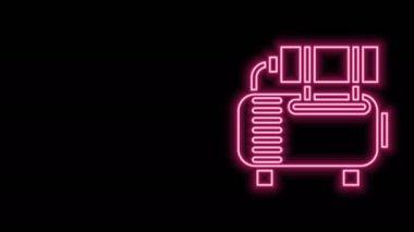Parlayan neon hattı hava kompresör simgesi siyah arkaplanda izole edildi. 4K Video hareketli grafik canlandırması