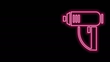 Parlayan neon hattı elektrik endüstriyel kurutma ikonu siyah arka planda izole edildi. 4K Video hareketli grafik canlandırması