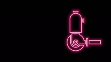 Parlayan neon hattı Angle Öğütücü simgesi siyah arkaplanda izole edildi. 4K Video hareketli grafik canlandırması
