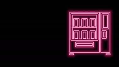 Parlayan neon hattı yiyecek ve içecek otomatiği otomatikman siyah arka planda izole edilmiş ikon satıyor. 4K Video hareketli grafik canlandırması