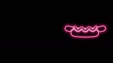 Siyah zemin üzerinde hardal simgesi olan parıldayan neon hattı Hotdog sandviçi. Sosis ikonu. Sokak fast food menüsü. 4K Video hareketli grafik canlandırması