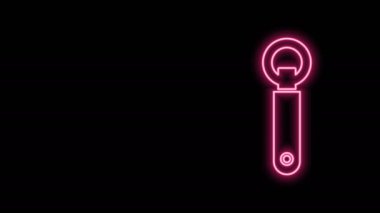 Parlayan neon hattı şişe açacağı simgesi siyah arkaplanda izole edildi. 4K Video hareketli grafik canlandırması
