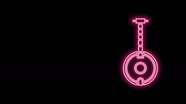 Parlayan neon hattı Banjo simgesi siyah arkaplanda izole edildi. Müzik aleti. 4K Video hareketli grafik canlandırması