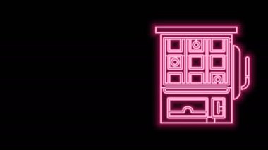 Parlayan neon hattı Slot makinesi simgesi siyah arkaplanda izole edildi. 4K Video hareketli grafik canlandırması