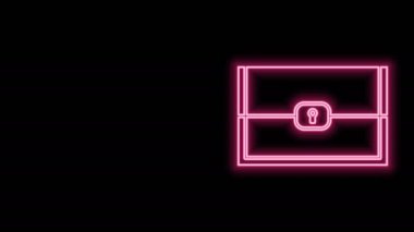 Siyah arkaplanda parlayan neon hattı Chest için oyun simgesi izole edildi. 4K Video hareketli grafik canlandırması