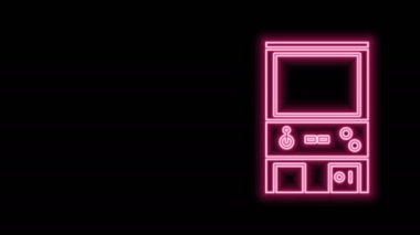 Parlayan neon hattı Retro oyun makinesi simgesi siyah arkaplanda izole edildi. 4K Video hareketli grafik canlandırması