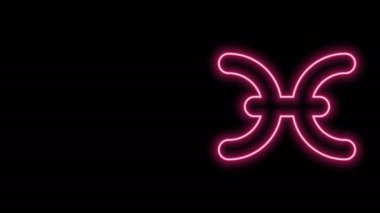 Parlayan neon çizgisi Balık burcu simgesi siyah arkaplanda izole edilmiş. Astrolojik yıldız falı koleksiyonu. 4K Video hareketli grafik canlandırması