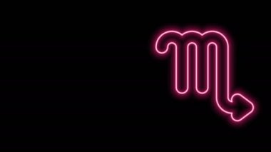 Parlayan neon hattı Scorpio burç simgesi siyah arkaplanda izole edildi. Astrolojik yıldız falı koleksiyonu. 4K Video hareketli grafik canlandırması