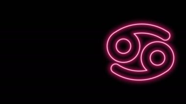 Parlak neon hattı Kanser burcu simgesi siyah arka planda izole edildi. Astrolojik yıldız falı koleksiyonu. 4K Video hareketli grafik canlandırması