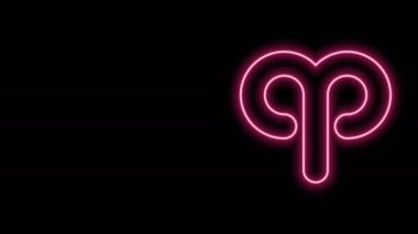 Parlayan neon hattı Aries burç simgesi siyah arka planda izole edildi. Astrolojik yıldız falı koleksiyonu. 4K Video hareketli grafik canlandırması