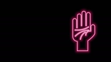 El simgesinin parlak neon çizgisi, siyah arkaplanda izole edilmiş. 4K Video hareketli grafik canlandırması