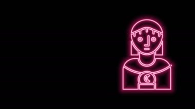 Parlayan neon hattı Astroloji kadın ikonu siyah arka planda izole edildi. 4K Video hareketli grafik canlandırması
