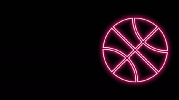 Linha de néon brilhante Ícone de bola de basquete isolado no fundo preto. Símbolo desportivo. Animação gráfica em movimento de vídeo 4K — Vídeo de Stock