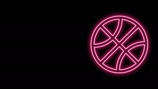 Glowing neon line Basketball ball icon isolated on black background. Sport symbol. 4K Video motion graphic animation — Stock Video