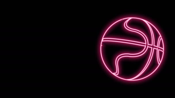 Lumineux néon ligne ballon de basket icône isolée sur fond noir. Symbole sportif. Animation graphique de mouvement vidéo 4K — Video
