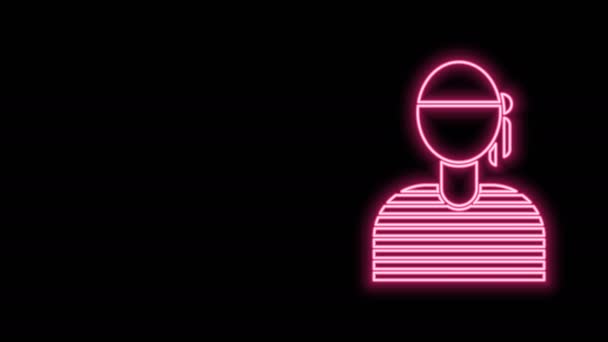 Ragyogó neon vonal Sailor kapitány ikon elszigetelt fekete háttérrel. 4K Videó mozgás grafikus animáció — Stock videók