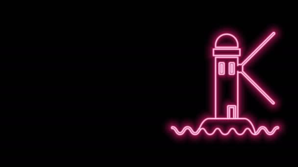 黒の背景に孤立したネオンライン灯台のアイコンを光る。4Kビデオモーショングラフィックアニメーション — ストック動画