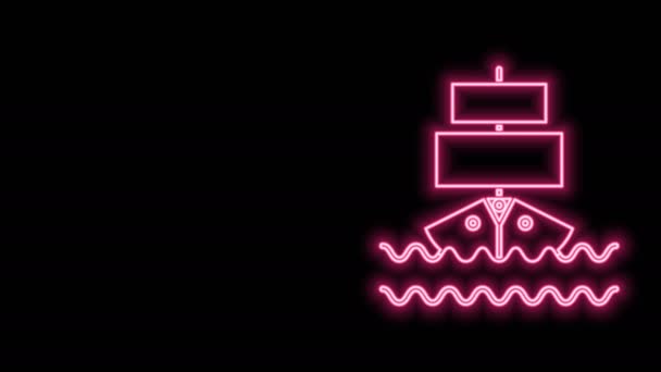 Ligne lumineuse néon Icône du navire isolé sur fond noir. Animation graphique de mouvement vidéo 4K — Video